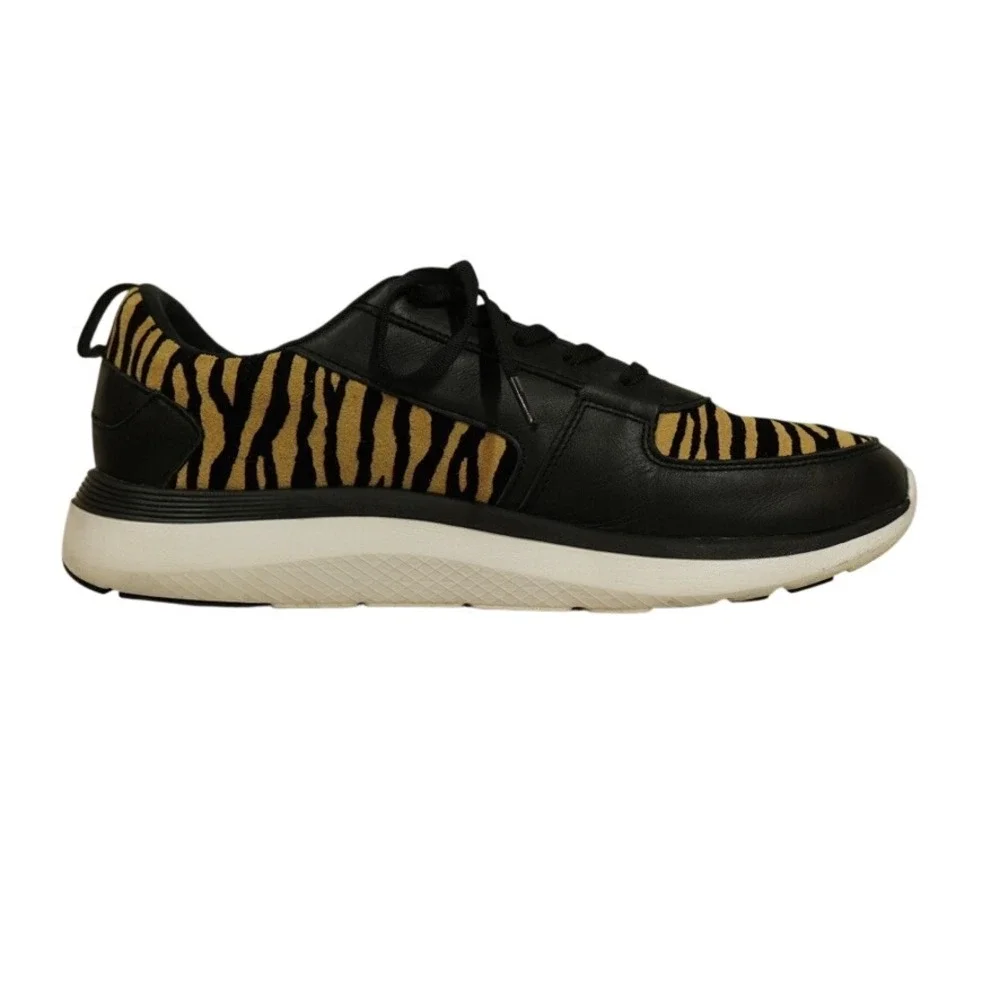 Vionic Remi Tiger Sneakers Women 11 Black Tan Calf Hair Animal Print Walkng Shoe